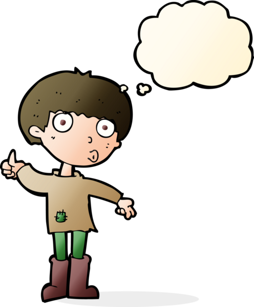 Çizgi filmci çocuk bir insan tarafından çizilmiş düşünce baloncuğuyla soru soruyor.