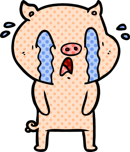 Bir insan tarafından çizilmiş ağlayan domuz çizgi filmi.