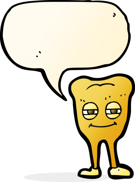 Bir insan tarafından çizilmiş konuşma balonlu gülen diş.