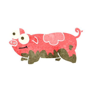 Bir insan tarafından çizilmiş eski bir çizgi film domuzu.