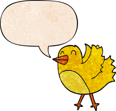 Konuşma baloncuğu olan karikatür kuşu insan tarafından çizilmiş eski doku.