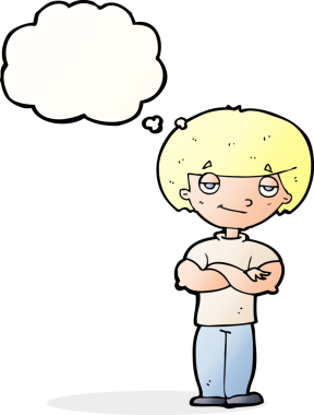 Bir insan tarafından çizilmiş düşünce baloncuğu olan kendini beğenmiş bir adam.