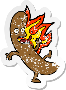 İnsan tarafından çizilmiş çılgın bir çizgi film sosisinin gerilimli retro yapıştırması.