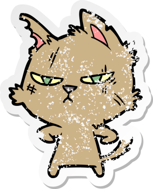 Bir insan tarafından çizilmiş sert bir çizgi film kedisinin sıkıntılı çıkartması.