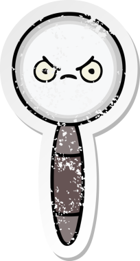 Bir insan tarafından çizilmiş sevimli bir çizgi film büyüteçinin sıkıntılı çıkartması.