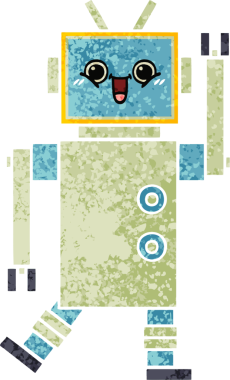 Bir insan tarafından çizilmiş bir robotun retro çizim tarzı karikatürü