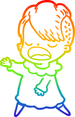 Gökkuşağı gradyan çizgi çizimi bir insan tarafından çizilen havalı hippi kız çizimi