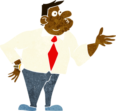 karikatür işadamı bir insan tarafından çizilmiş sorular soruyor.