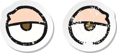 Bir insan tarafından çizilmiş yorgun gözlere sahip bir karikatürün gerilimli yapıştırması.