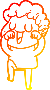 Bir insan tarafından çizilmiş, gülen bir çizgi film karakterinin sıcak çizgi çizimi.