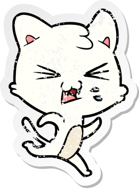 Bir insan tarafından çizilmiş bir karikatür tıslayan kedinin sıkıntılı çıkartması.