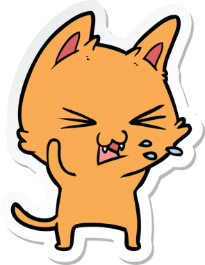 Bir insan tarafından çizilmiş çizgi film kedisinin çıkartması.