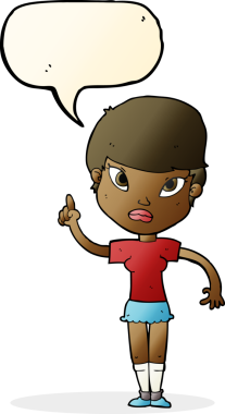 Bir insan tarafından çizilmiş konuşma baloncuğu fikri olan bir karikatür kadın.