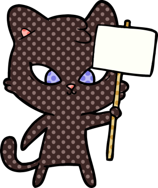 Bir insan tarafından çizilmiş sevimli çizgi film kedisi.