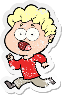 Bir insan tarafından çizilen şaşkınlık içinde soluk soluğa kalmış bir çizgi film karakterinin sıkıntılı çıkartması.