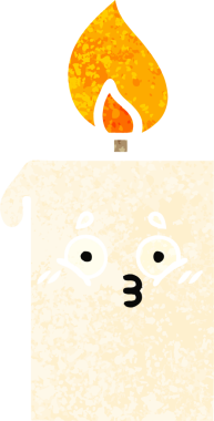 Bir insan tarafından çizilmiş yanan bir mumun retro çizim tarzı karikatürü