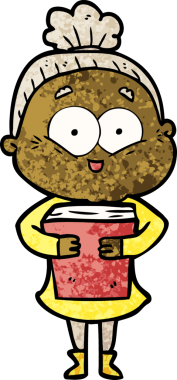 Bir insan tarafından çizilmiş mutlu yaşlı kadın çizgi filmi.