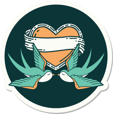 Geleneksel kırlangıç stili dövme çıkartması ve bir insan tarafından çizilmiş sancaklı bir kalp.