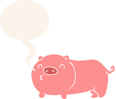 Bir insan tarafından çizilmiş, konuşma baloncuklu çizgi film domuzu.