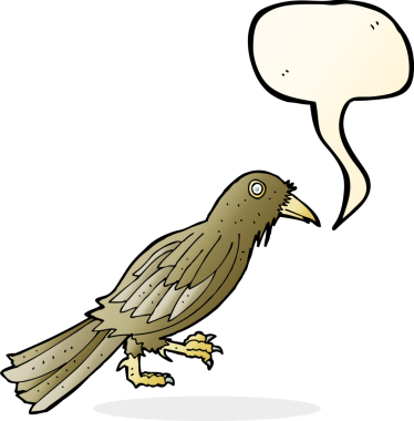 Bir insan tarafından çizilmiş konuşma balonlu karga.