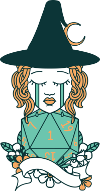 Retro Dövme Tarzı İnsan Cadısı. Bir insan tarafından çizilmiş doğal bir D20 rulosu.