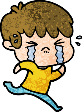 Bir insan tarafından çizilmiş ağlayan çizgi film çocuğu.