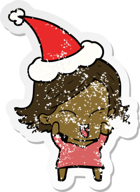 Noel Baba şapkası takan bir kızın insan tarafından çizilmiş üzgün bir el çıkartması çizimi.