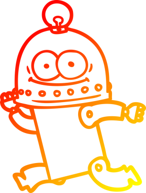 Bir insan tarafından çizilmiş ampullü mutlu bir robot çizimi.