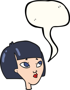 Bir insan tarafından çizilmiş serbest konuşma balonu kadın yüzü.