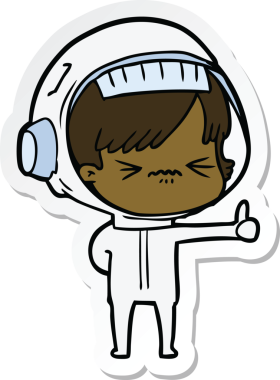 Bir insan tarafından çizilmiş astronot bir kadının çıkartması.