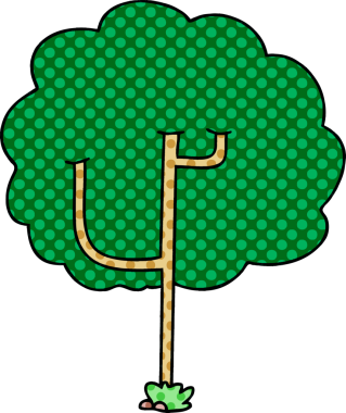 Bir insan tarafından çizilmiş çizgi roman tarzı tuhaf bir çizgi film ağacı.