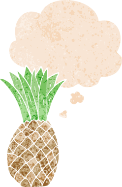 Düşünce baloncuklu çizgi film ananaslı grunge sıkıntılı retro desenli bir insan tarafından çizilmiş