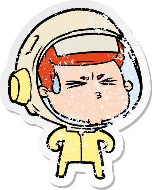 Bir insan tarafından çizilmiş stresli astronot karikatürü.