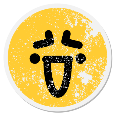 Bir insan tarafından çizilmiş sinirli, gülen yüz dairesel çıkartması.