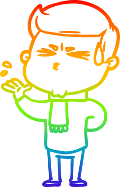 Bir insan tarafından çizilmiş terleyen bir çizgi film karakterinin çizimi.