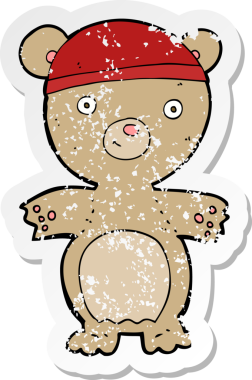 Bir insan tarafından çizilmiş oyuncak ayının gerilimli çıkartması.