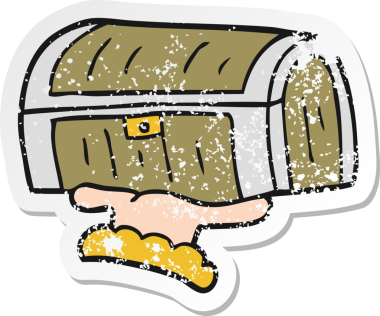 Bir insan tarafından çizilmiş bir karikatür hazine sandığının gerilimli yapıştırması.