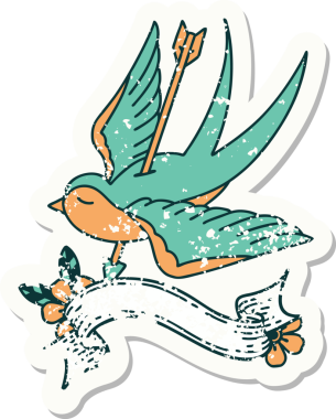 Üzerinde kırlangıç sancağının bayrağı olan eski bir çıkartma. Bir insan tarafından çizilmiş bir okla fırlatılmış.