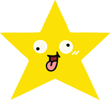 Bir insan tarafından çizilmiş altın yıldızın düz renkli retro karikatürü