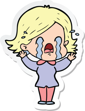 Bir insan tarafından çizilmiş, ağlayan bir karikatür kadının çıkartması.