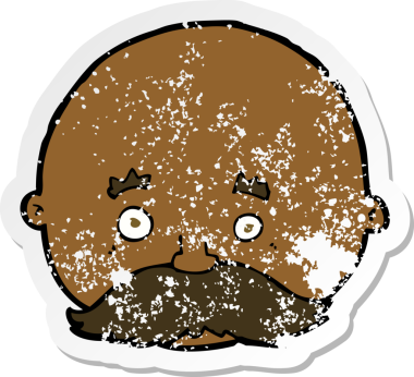 Bir insan tarafından çizilmiş bıyıklı kel bir adamın gerici, sıkıntılı çıkartması.