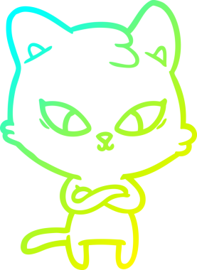 Bir insan tarafından çizilmiş bir çizgi film kedisinin soğuk gradyan çizgisi.