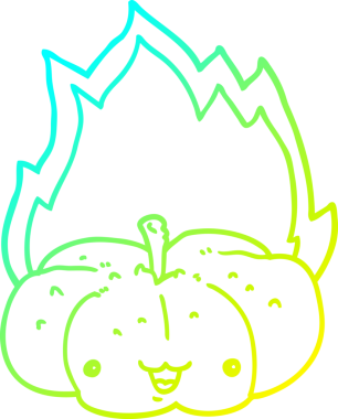 Bir insan tarafından çizilmiş alevli bir balkabağının soğuk çizgi çizimi