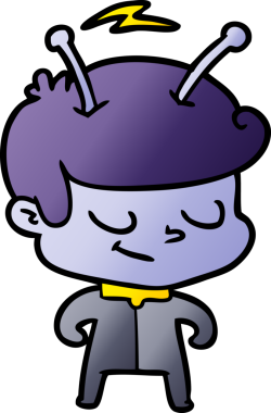 Bir insan tarafından çizilmiş dost canlısı çizgi film uzay adamı.