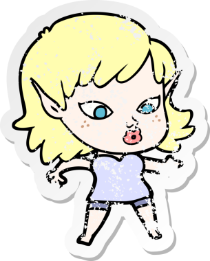 Bir insan tarafından çizilmiş güzel bir elf kızının sıkıntılı çıkartması.