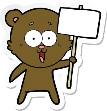 Bir insan tarafından çizilmiş gülen oyuncak ayının çıkartması.