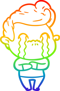 Gökkuşağı gradyan çizimi bir insan tarafından çizilmiş ağlayan bir karikatür adamı çiziyor.