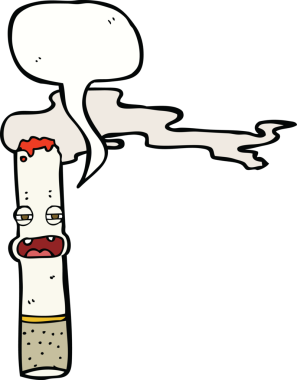 Bir insan tarafından çizilmiş konuşma balonlu sigara karakteri.