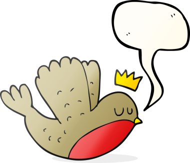 Serbest konuşma balonu karikatürü. Uçan noel robini. Bir insan tarafından çizilmiş taç.