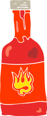 Bir insan tarafından çizilmiş kırmızı biber sosunun düz renk çizimi